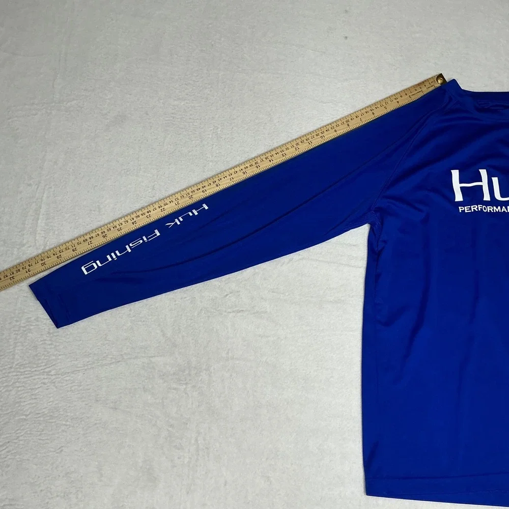 Huk Performance Fishing Long‎ Sleeve Rash Guard Shirt Royal Blue Men's Size M